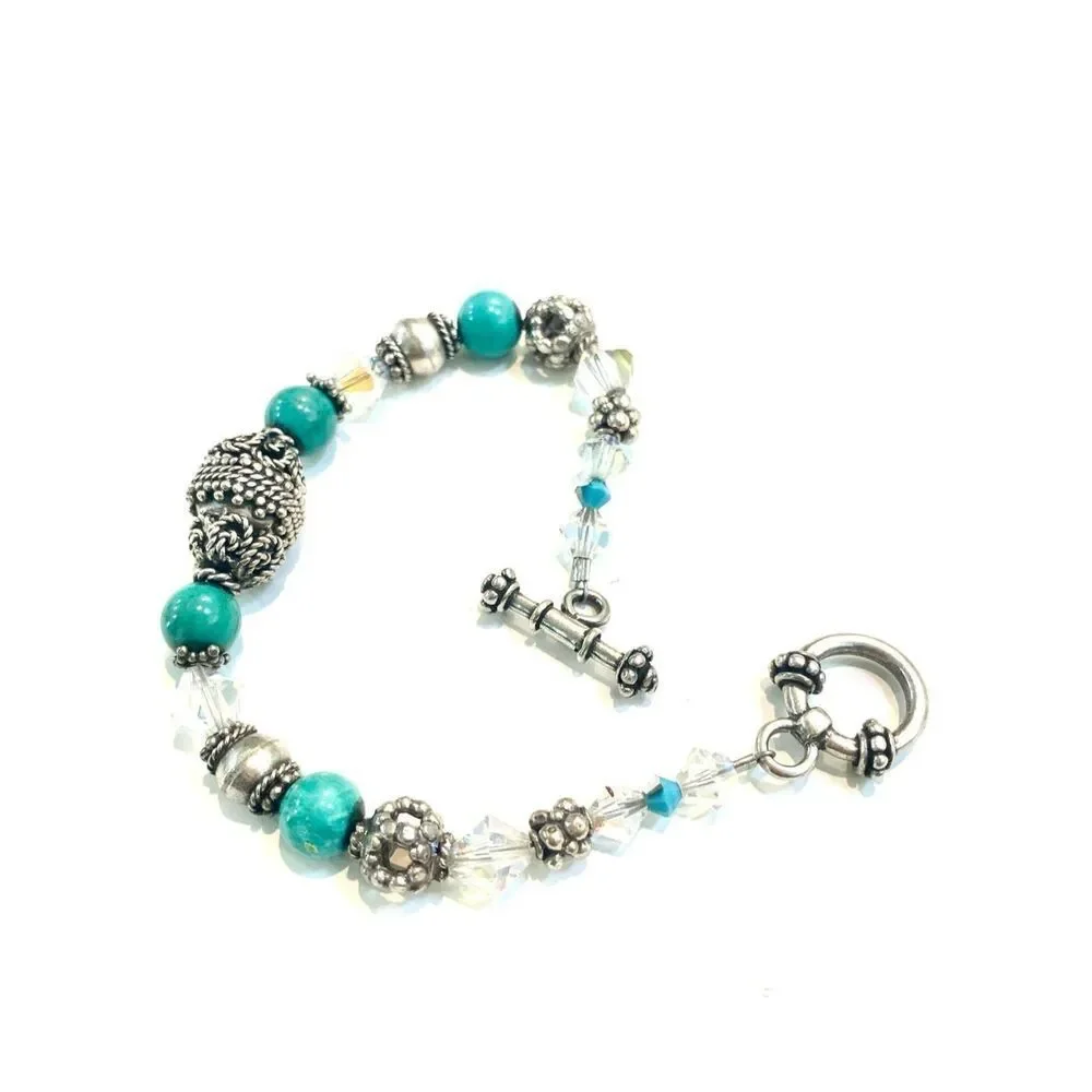 Vintage Turquoise Howlite with Bali Sterling Silver Findings Bracelet #southwest